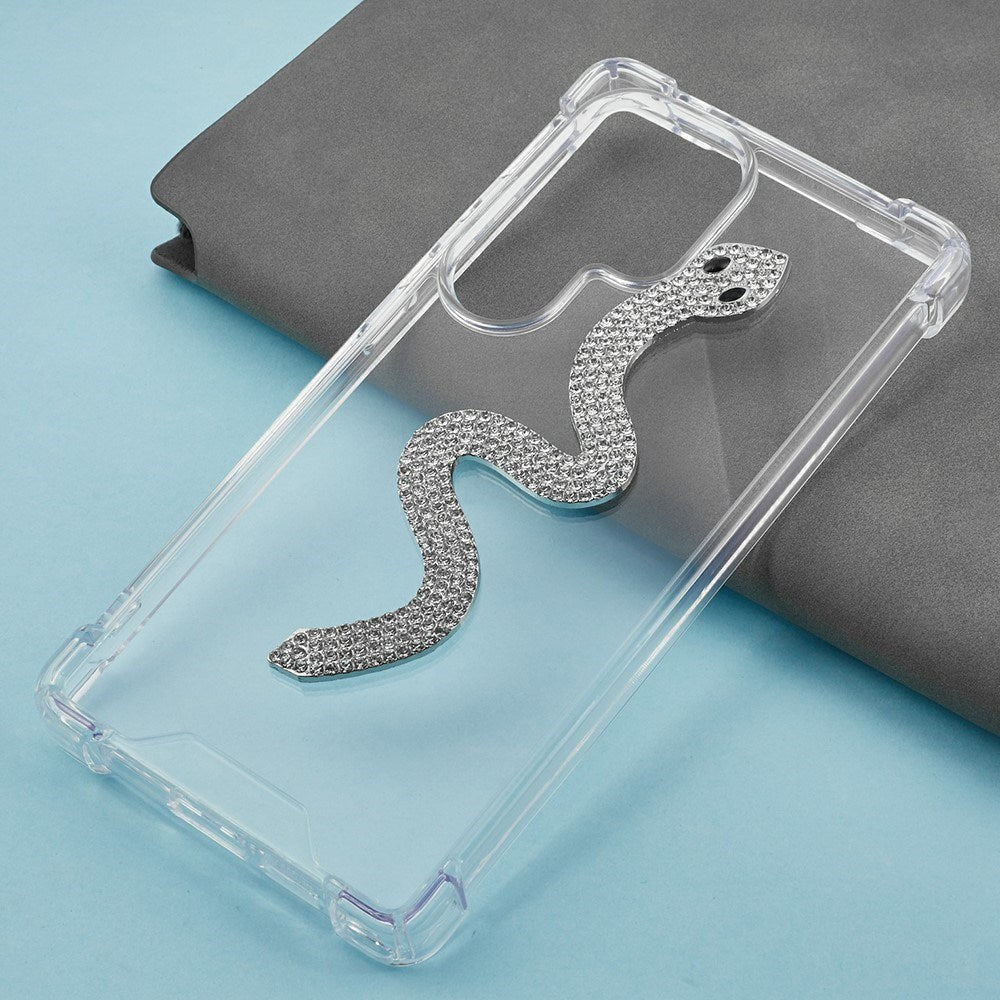 3D Snake Sticker with Rhinestones for Phone - Silver