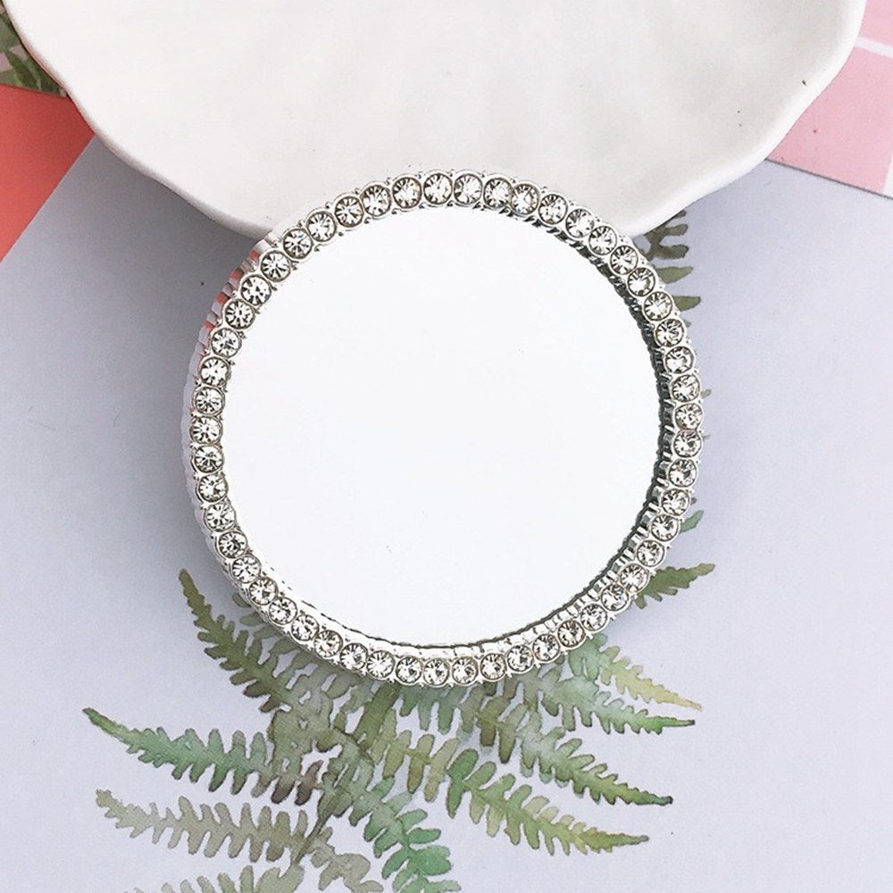 Round Mirror Decoration with Rhinestones for Phone - Silver