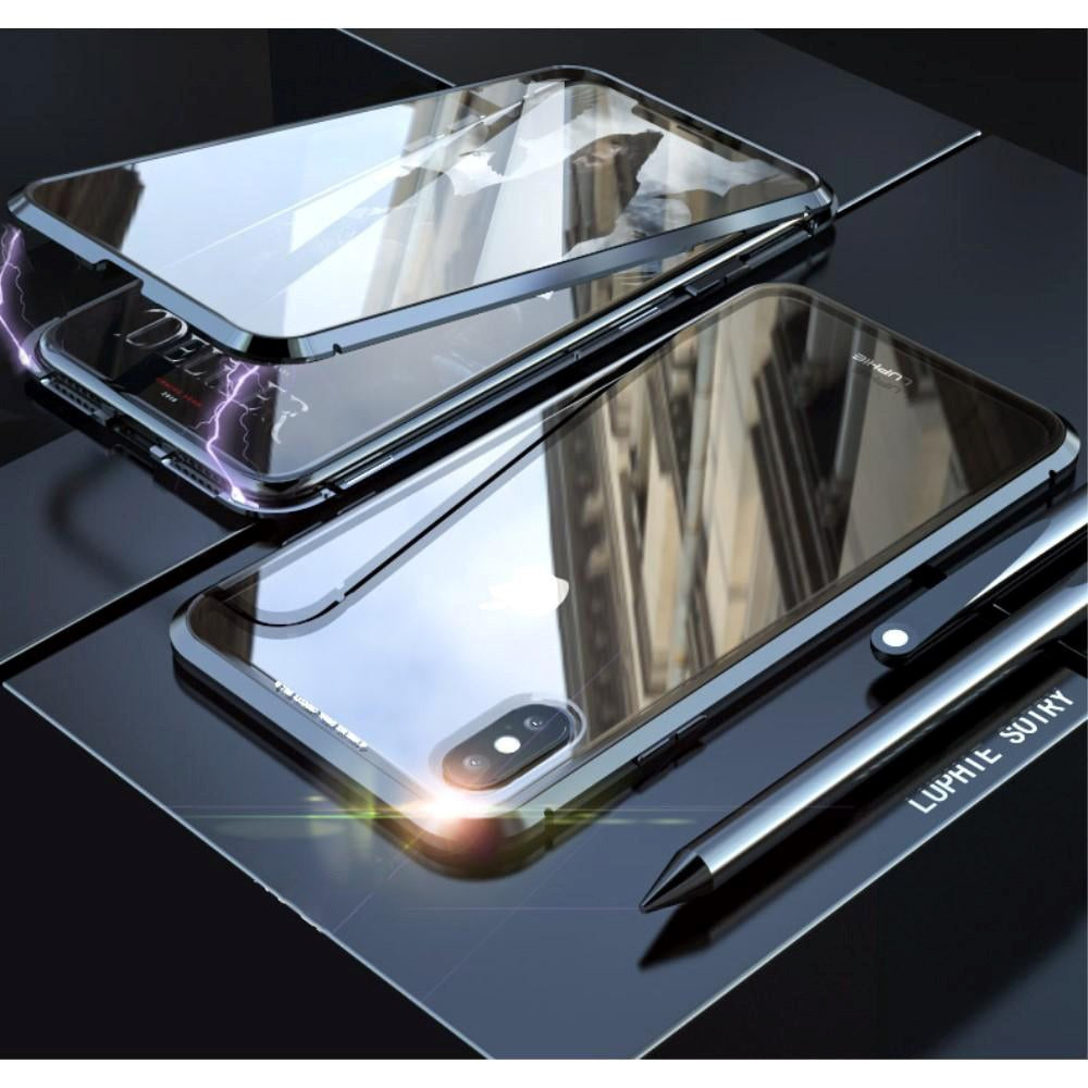 iPhone X / Xs Case w. Magnetic Case w. Glass Front & Back - Black
