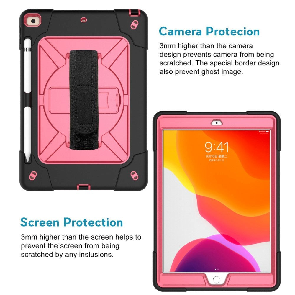 iPad 10.2" (2021 / 2020 / 2019) Tough Case w. Hand Holder & Shoulder Strap - Black / Pink