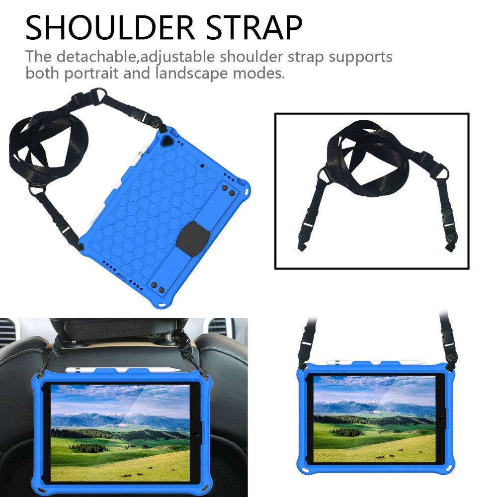 iPad 10.2" (2021 / 2020 / 2019) / iPad Pro 10.5 / iPad Air (2019) Kids Case w. Shoulder Strap - Beehive Pattern - Blue