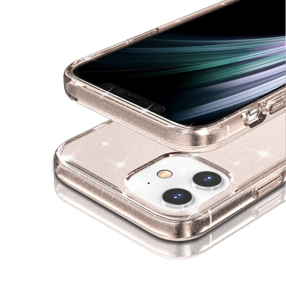 iPhone 12 Mini Hybrid Plastic Case w. Glitter - Transparent / Gold
