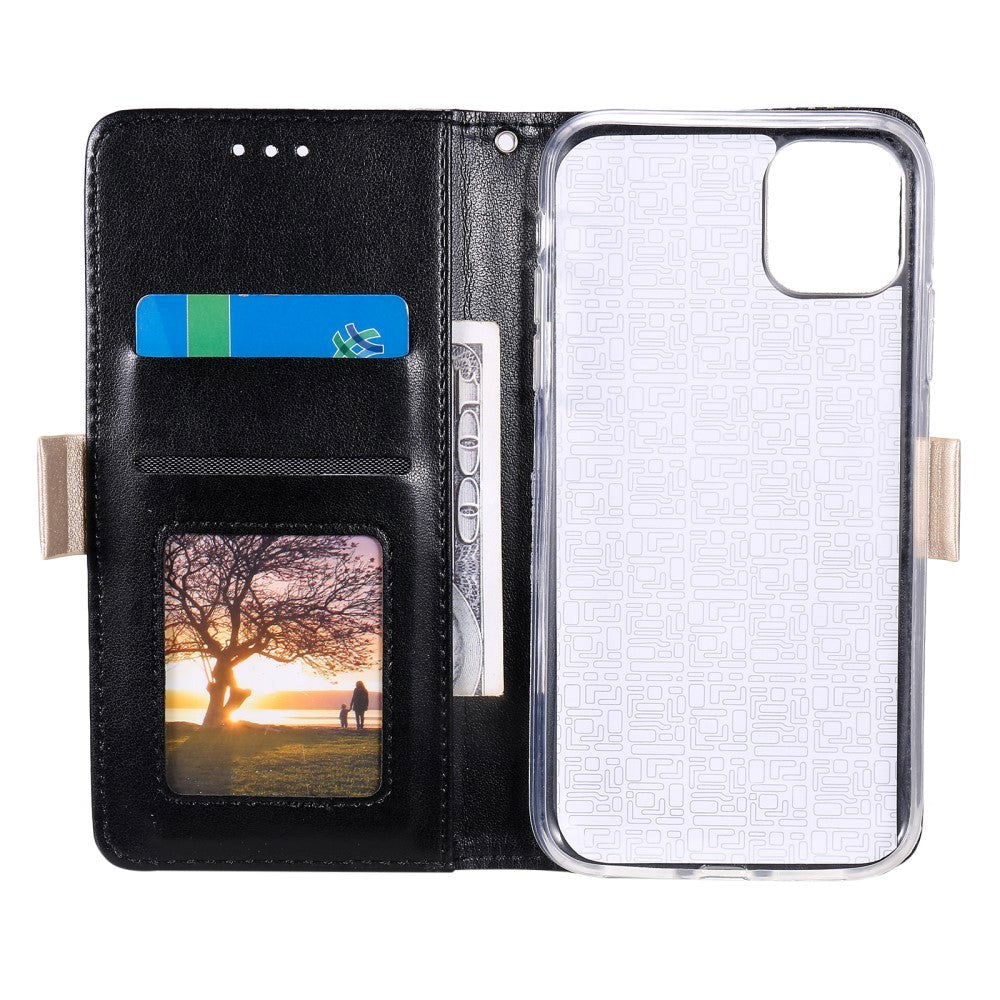 iPhone 13 Leather Wallet Case - Lace Print - Black & Gold