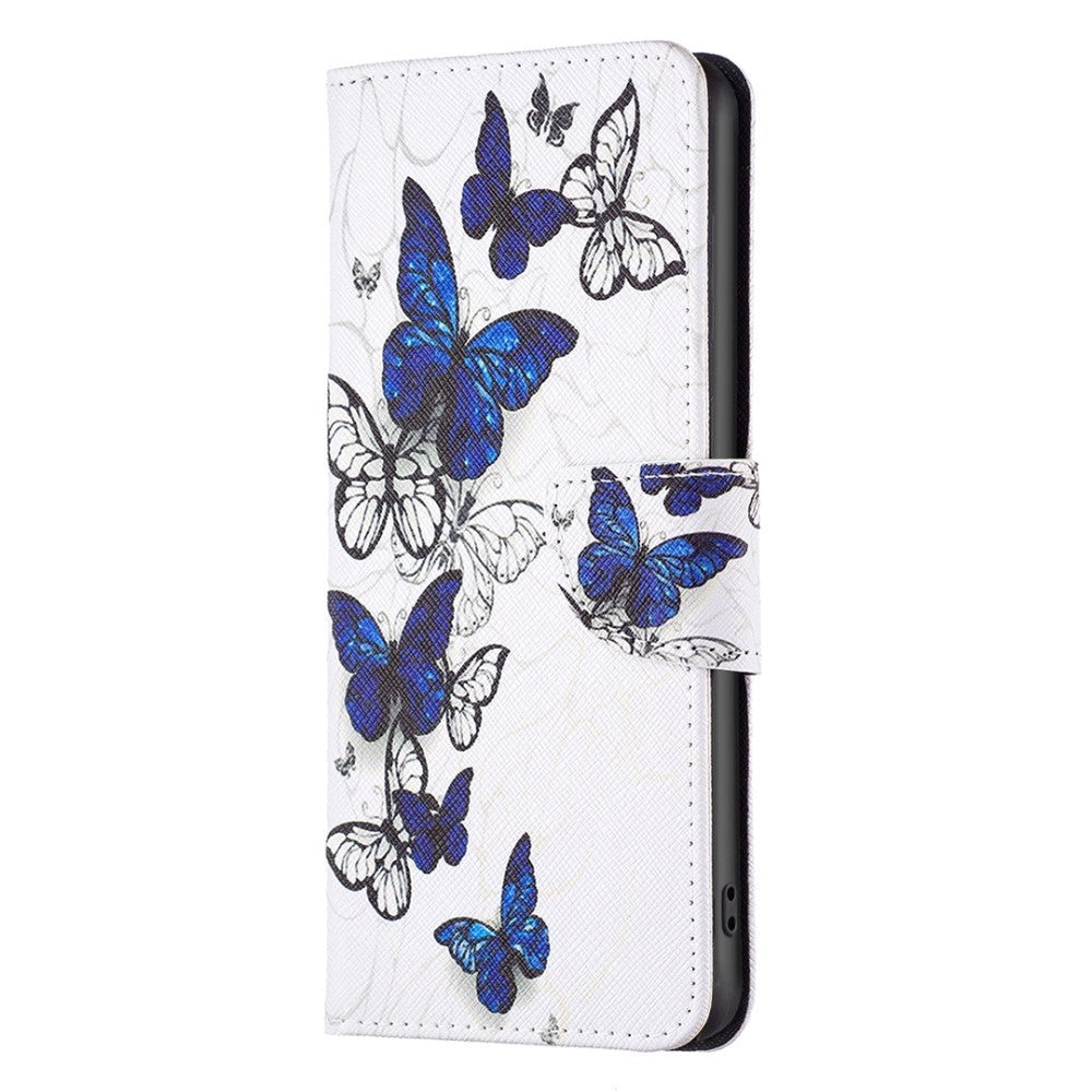 iPhone 14 Pro Leather Wallet Case - Blue / White Butterflies