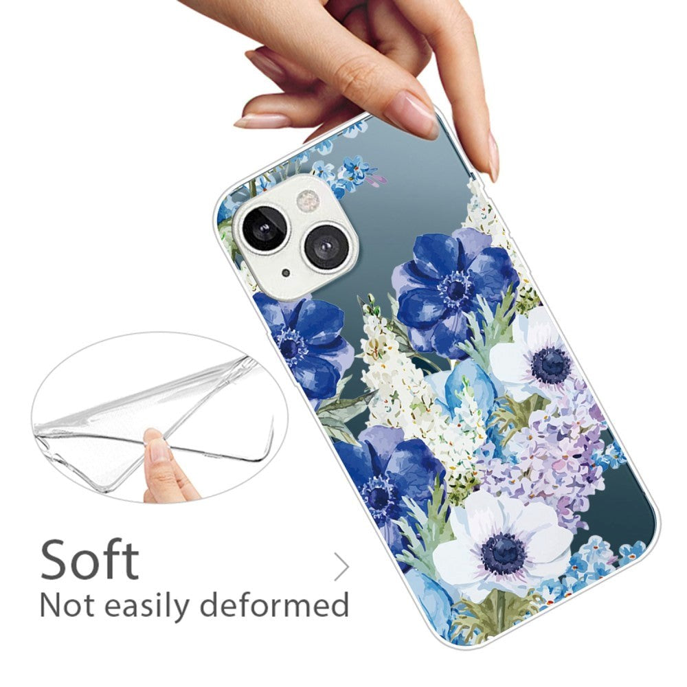 iPhone 14 Plus Flexible Back Case in TPU Plastic - Transparent with flowers