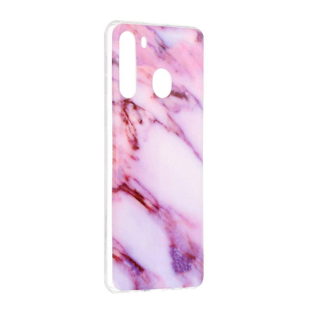 Samsung Galaxy A21 Flexible Plastic Case w. Marble Print - Purple Marble