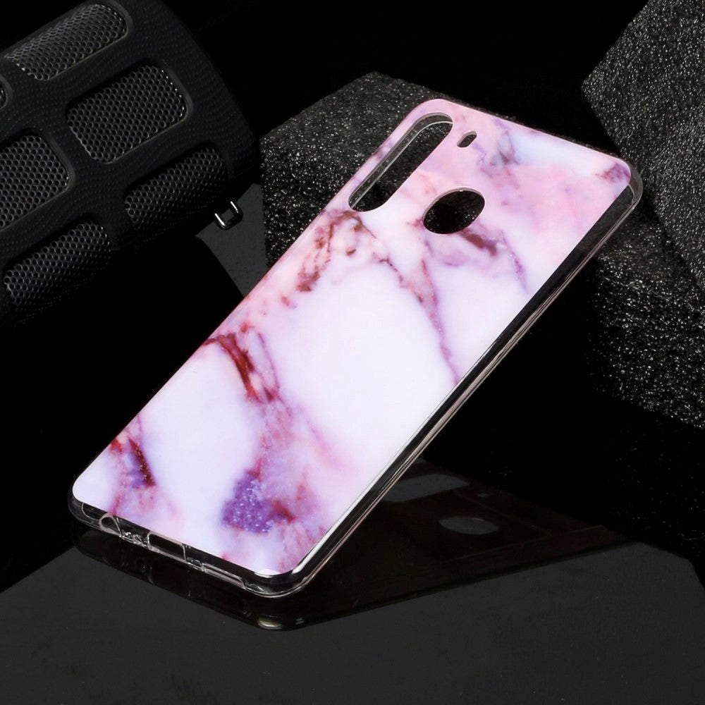 Samsung Galaxy A21 Flexible Plastic Case w. Marble Print - Purple Marble