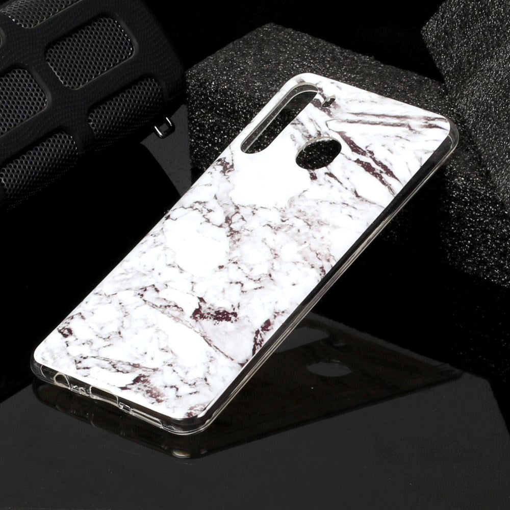 Samsung Galaxy A21 Flexible Plastic Case w. Marble Print - White Marble