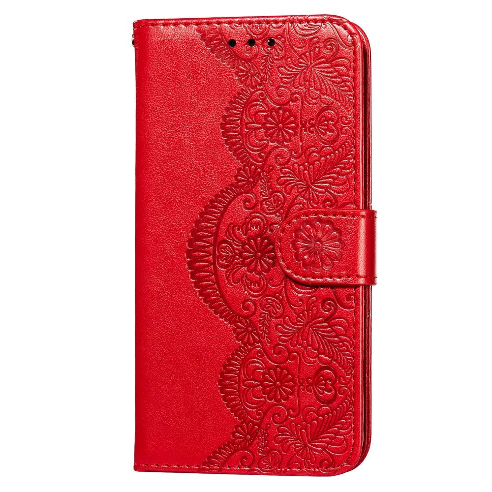 Samsung Galaxy S21+ (Plus) Leather Wallet Case - Flower Vine Imprint - Red