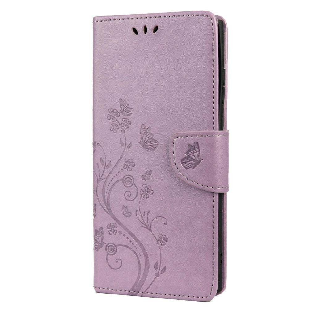 Samsung Galaxy S22 Ultra Leather Wallet Case Butterflies & Flowers - Purple