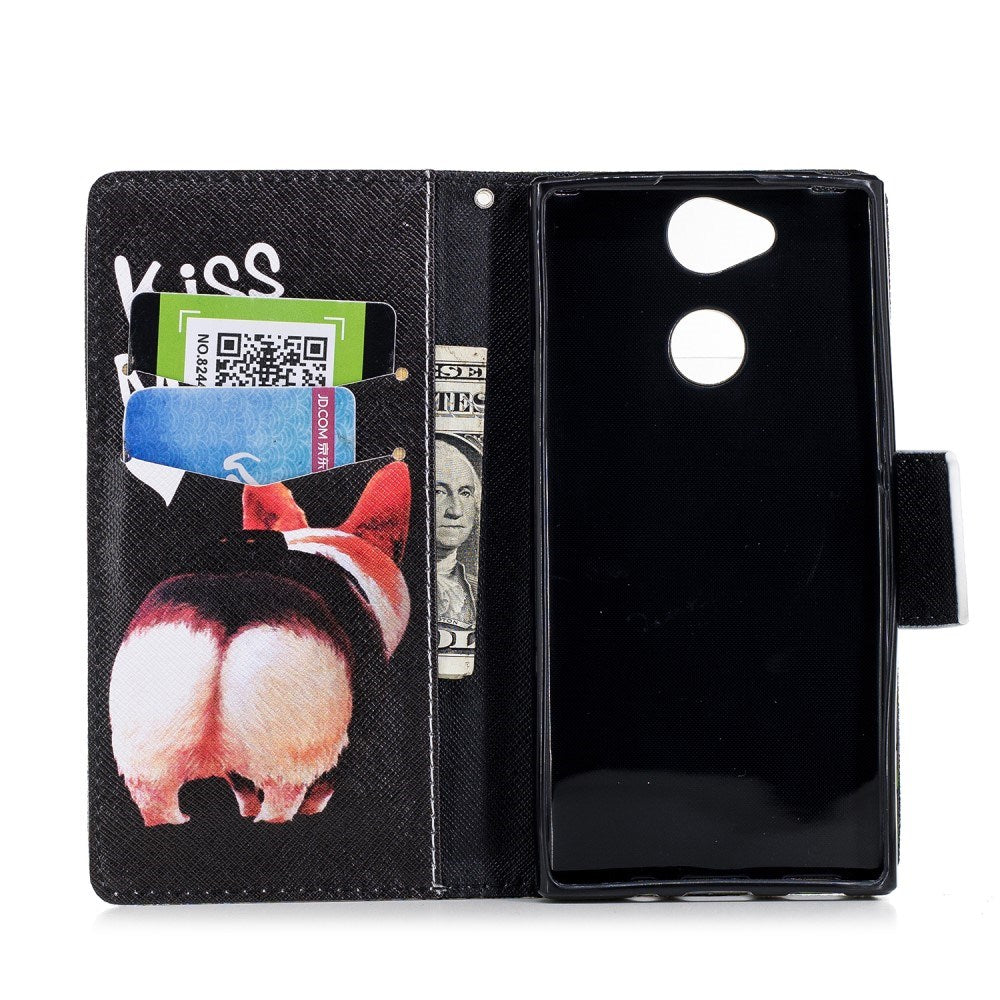 Sony Xperia XA2 Faux Leather Flip Case w. Card Holder - Kiss