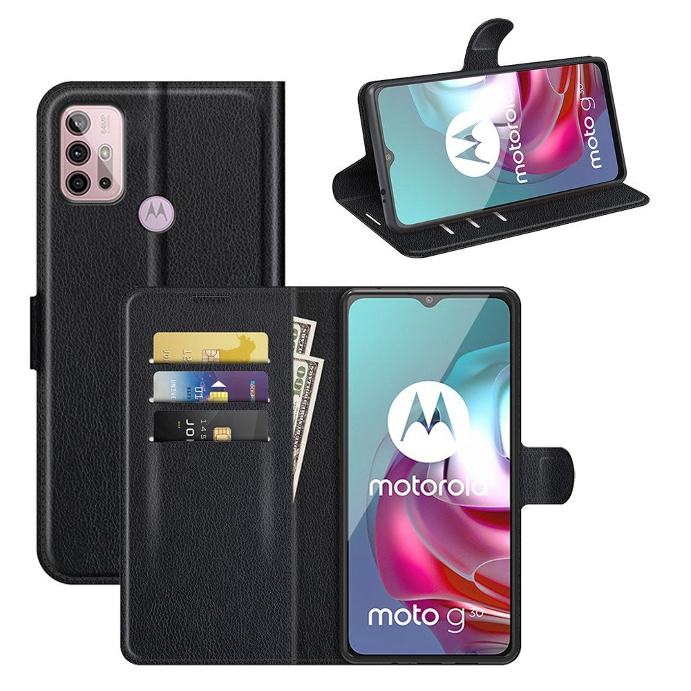 EIDERWOOD Motorola Moto G10 / G20 / G30 Faux Leather Flip Case with Cardholder & Stand Function - Black