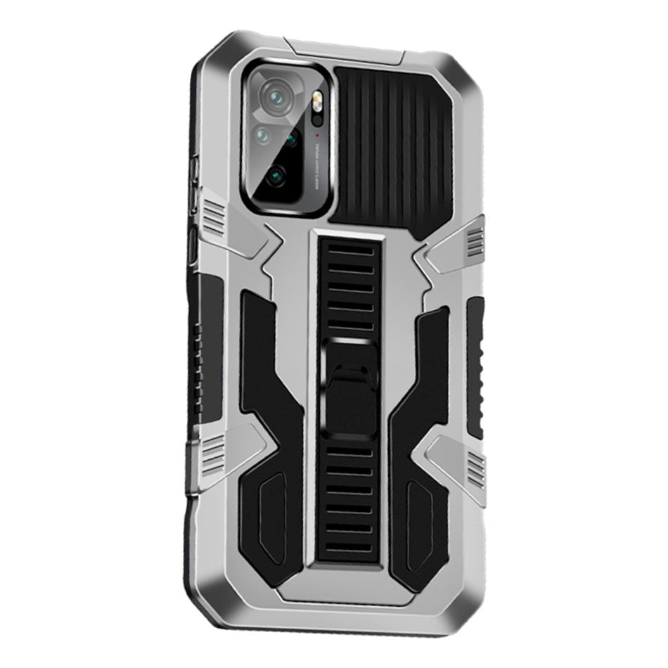 Xiaomi Poco M5S / Redmi Note 10S Tough Case w. Discreet Kickstand - Black / Silver