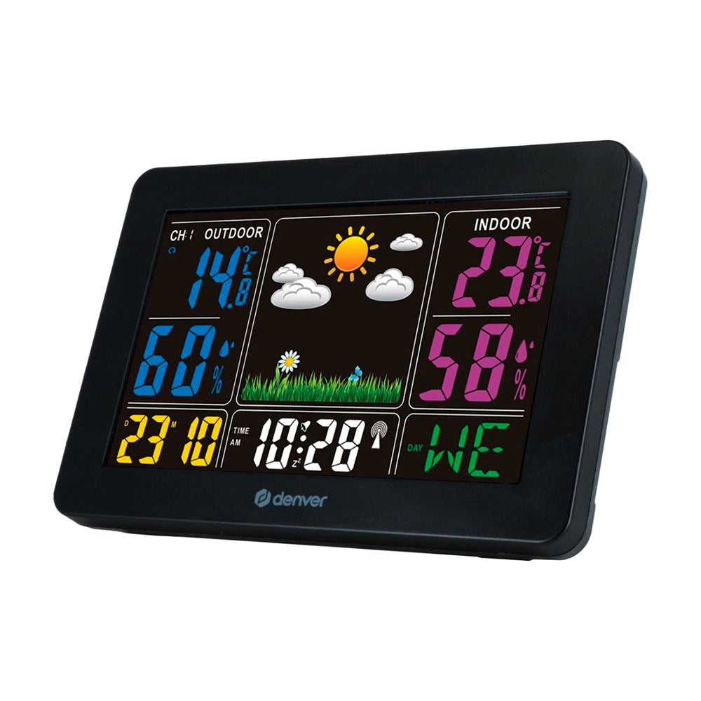 Denver Weather Station with Built-in Clock & Colorful Display - Black
