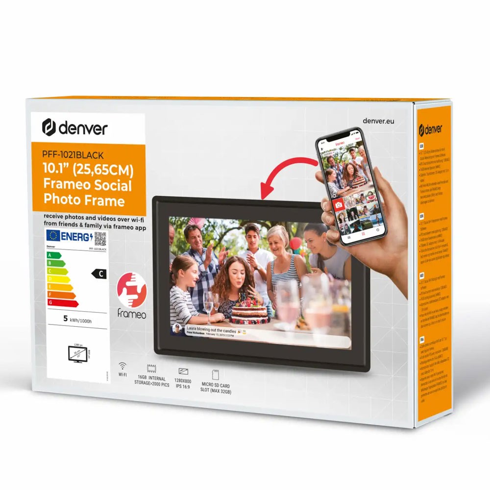 Denver PFF-1021 10.1" Digital Frameo WiFi Digital Photo Frame - 1280x800 / 16GB - Black