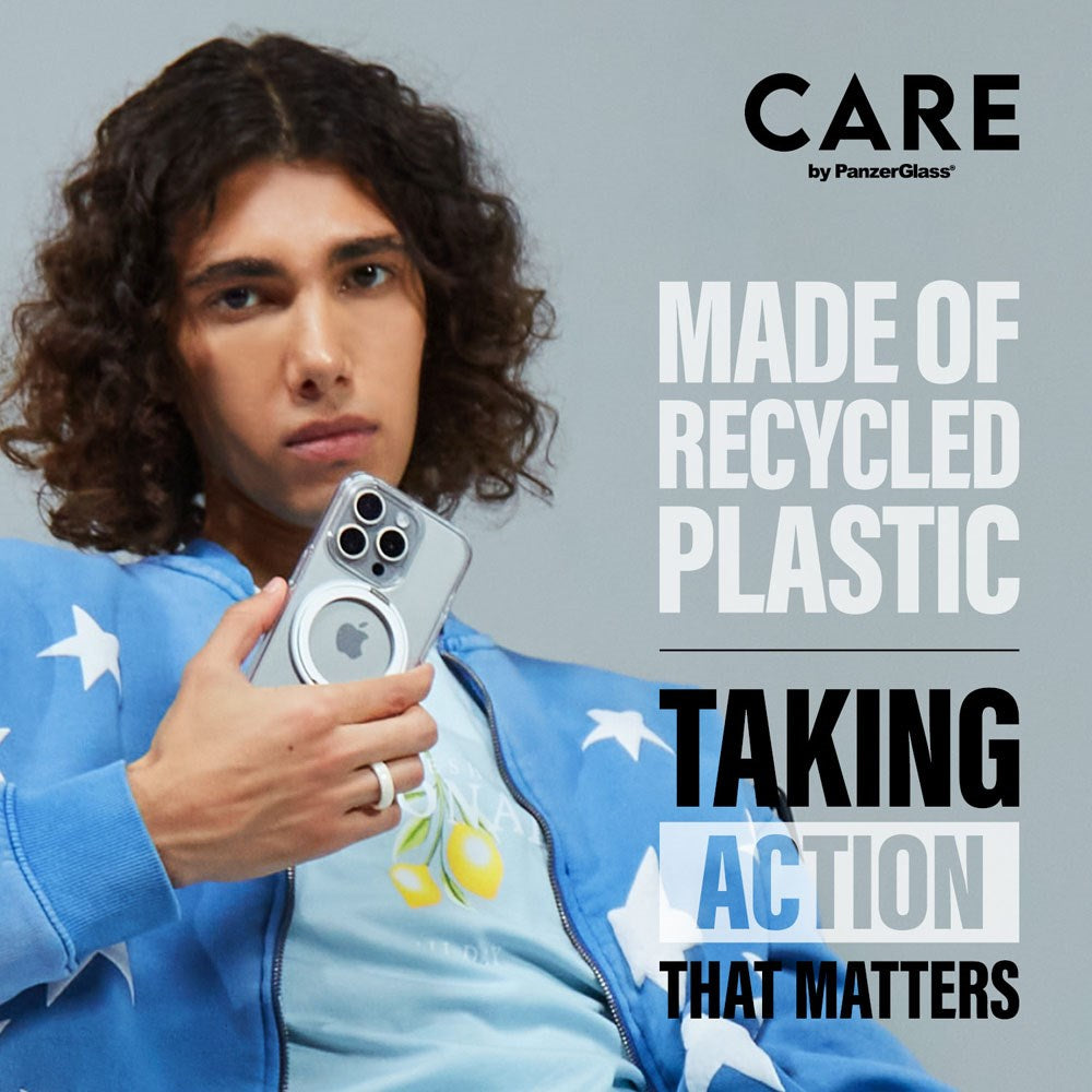 CARE by PanzerGlass iPhone 16 Feature Kickstand Case - MagSafe Compatible - Transparent / Black