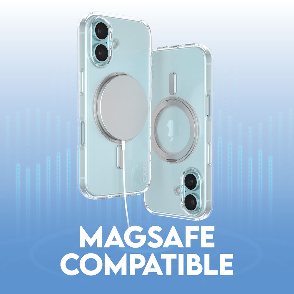 CARE by PanzerGlass iPhone 16 Feature Kickstand Case - MagSafe Compatible - Transparent / Silver