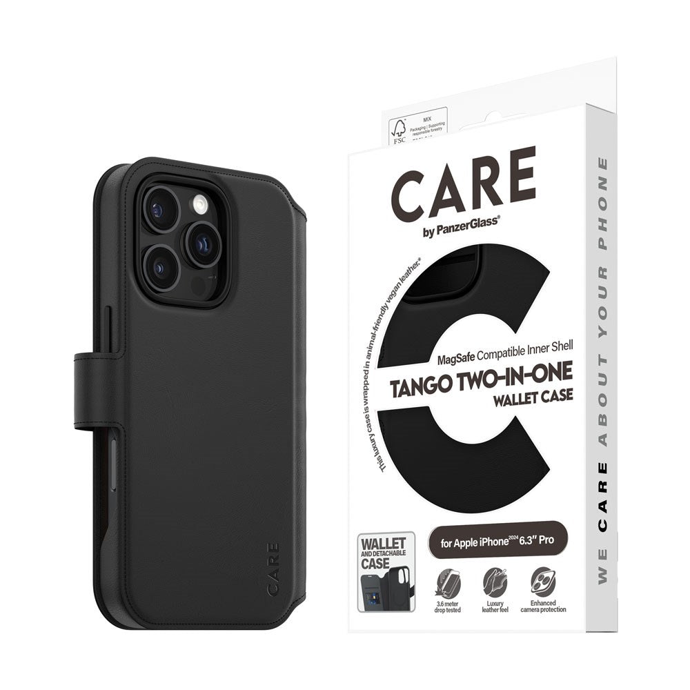 CARE by PanzerGlass iPhone 16 Pro Feature Tango 2-in-1 Flip Case with Wallet - Black
