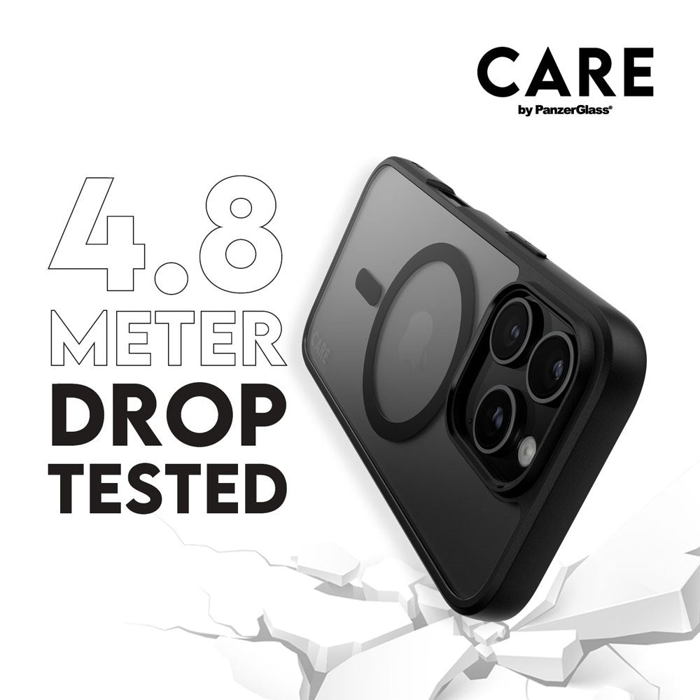 CARE by PanzerGlass iPhone 16 Pro FLAGSHIP Urban Combat Case - MagSafe Compatible - Transparent / Black Frame