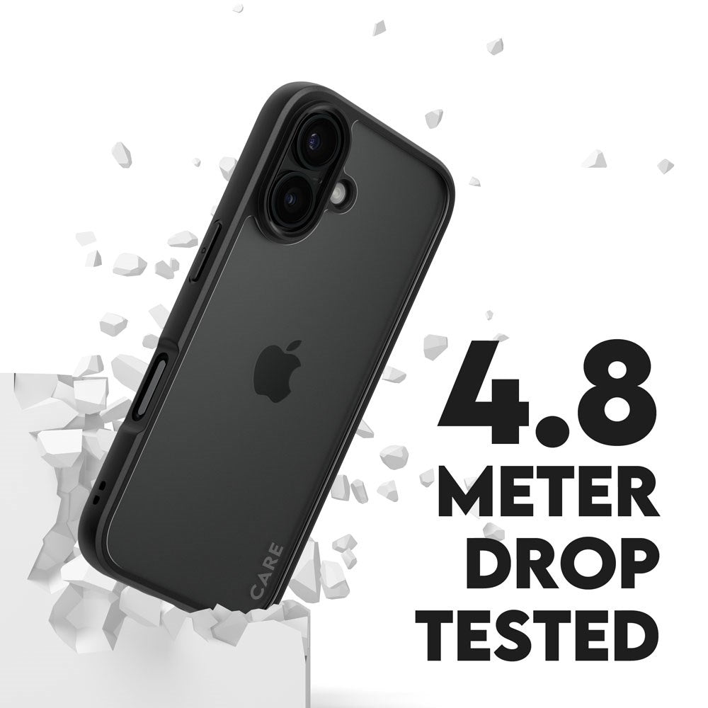 CARE by PanzerGlass iPhone 16 FLAGSHIP Urban Combat Case - Transparent / Black Frame