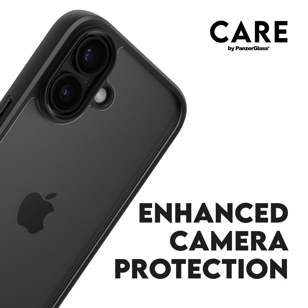 CARE by PanzerGlass iPhone 16 FLAGSHIP Urban Combat Case - Transparent / Black Frame