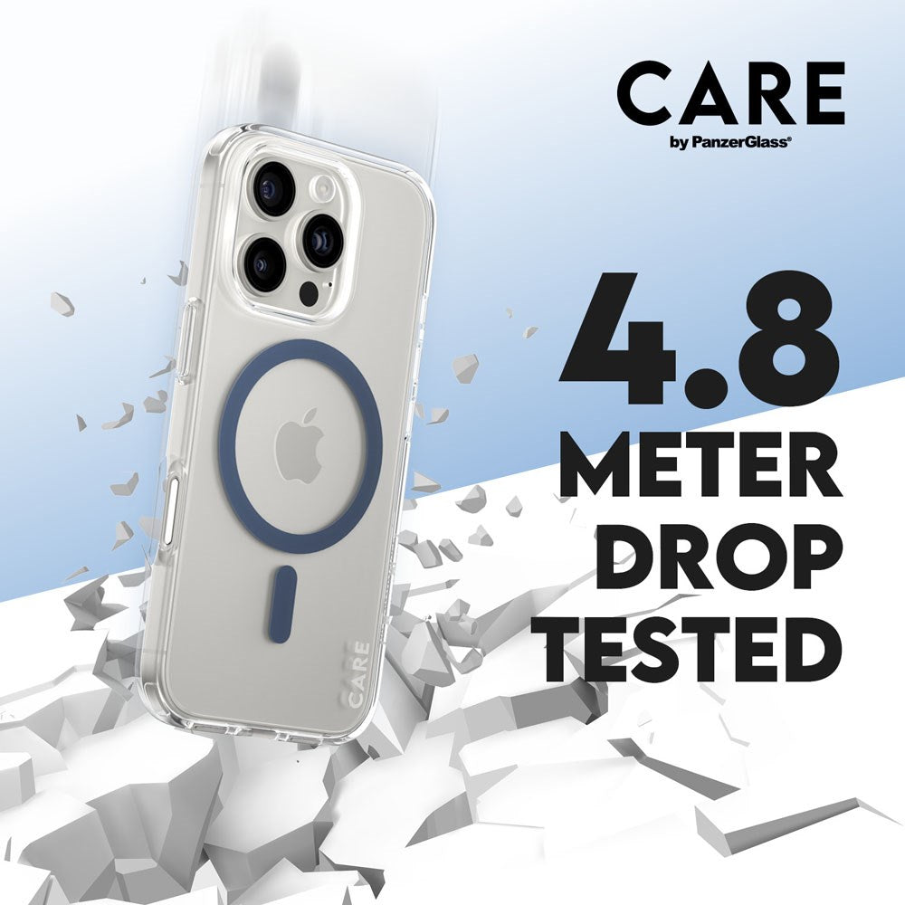 CARE by PanzerGlass iPhone 16 Pro FLAGSHIP Urban Combat Case - MagSafe Compatible - Transparent / Coronet Blue
