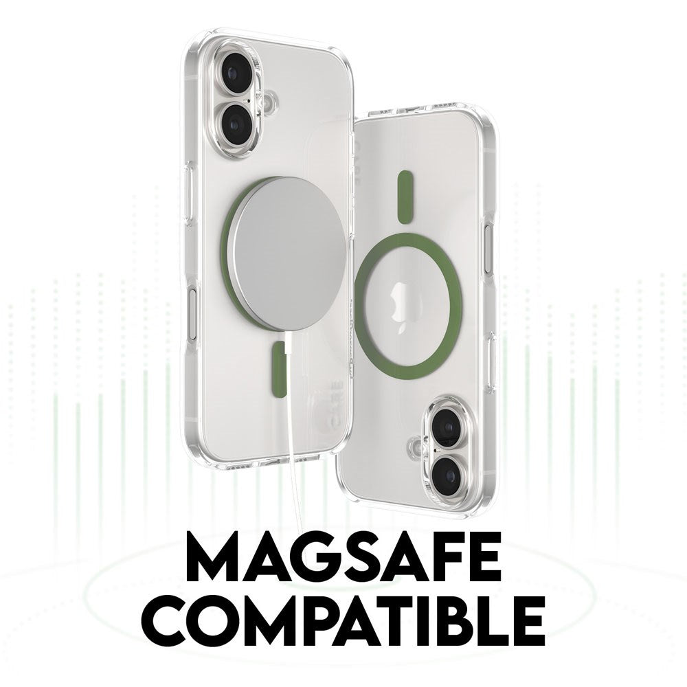CARE by PanzerGlass iPhone 16 FLAGSHIP Urban Combat Case - MagSafe Compatible - Transparent / Piquant Green