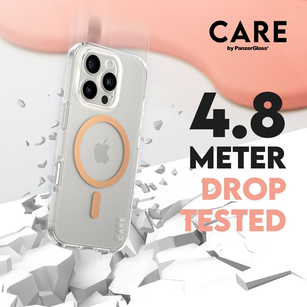 CARE by PanzerGlass iPhone 16 Pro FLAGSHIP Urban Combat Case - MagSafe Compatible - Transparent / Peach Fuzz