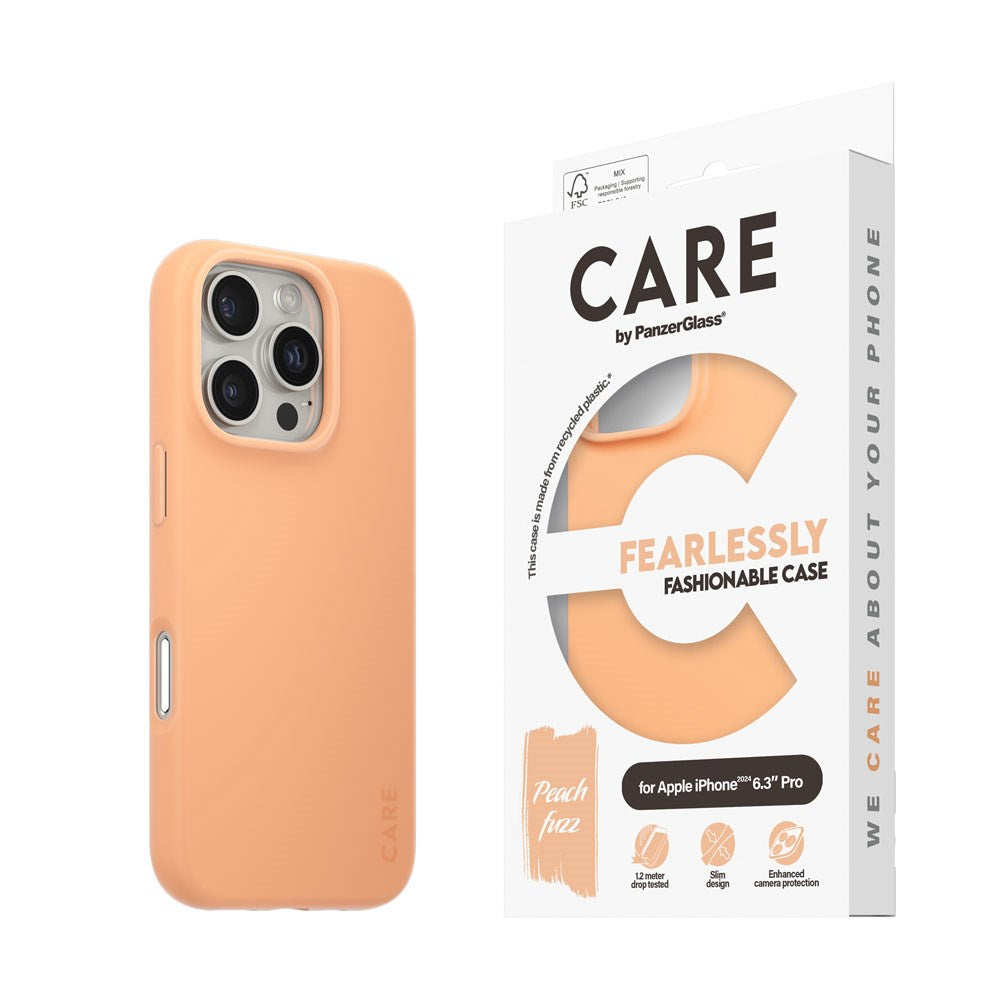 CARE by PanzerGlass iPhone 16 Pro FASHION Fearlessly Fashionable Case - Peach Fuzz
