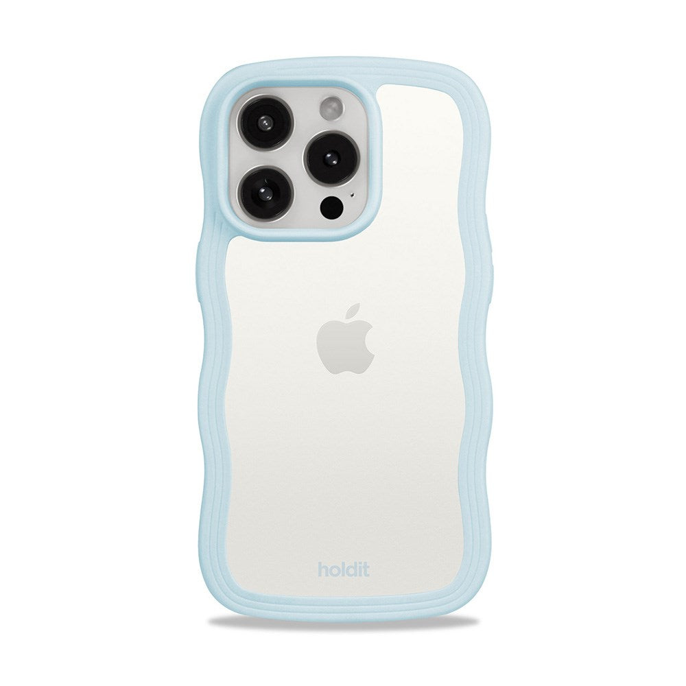 Holdit iPhone 15 Pro Max Wavy Case - Mineral Blue / Transparent