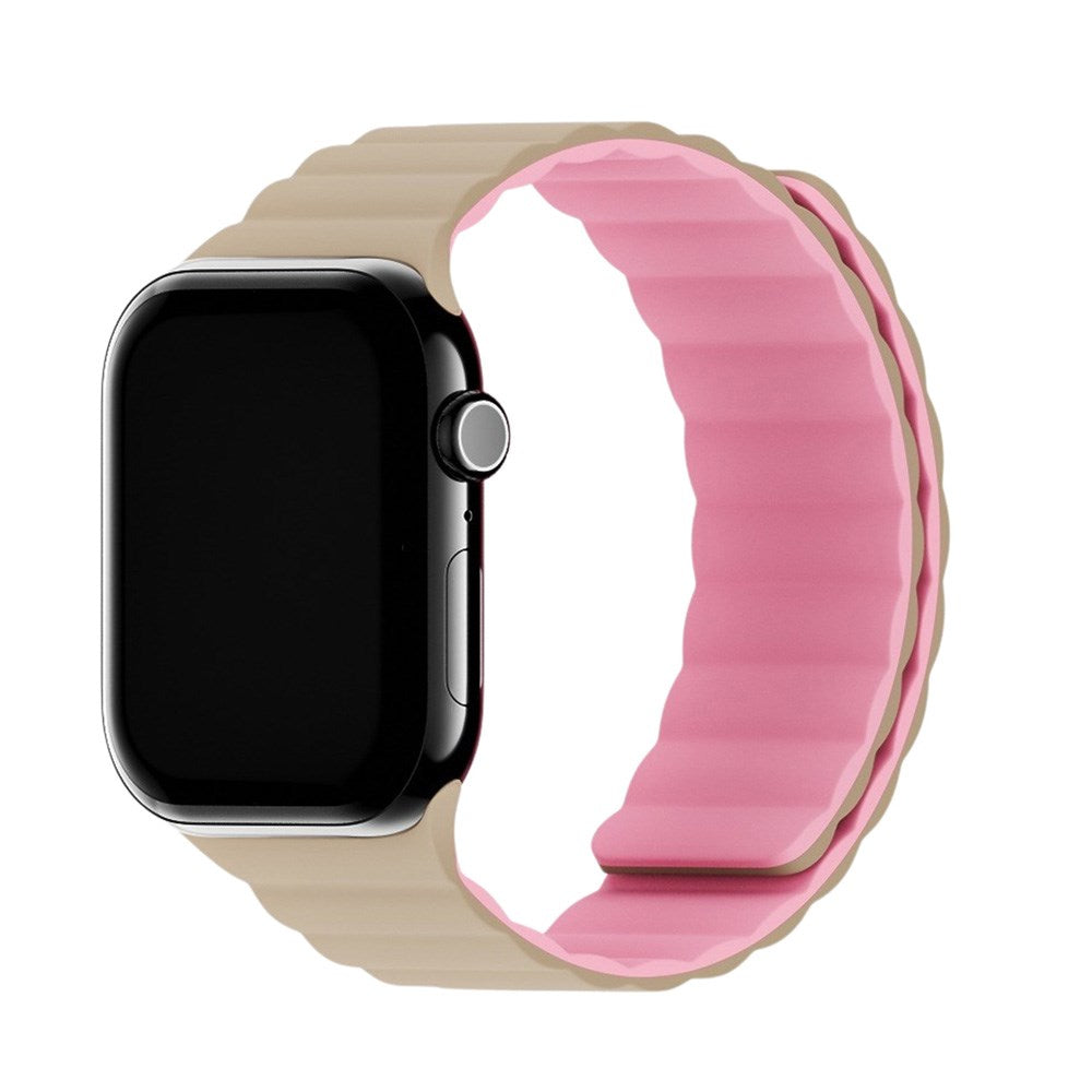 Apple Watch (42/44/SE/45/46/49mm) Holdit Silicone Magnet Watch Strap - Pink / Beige