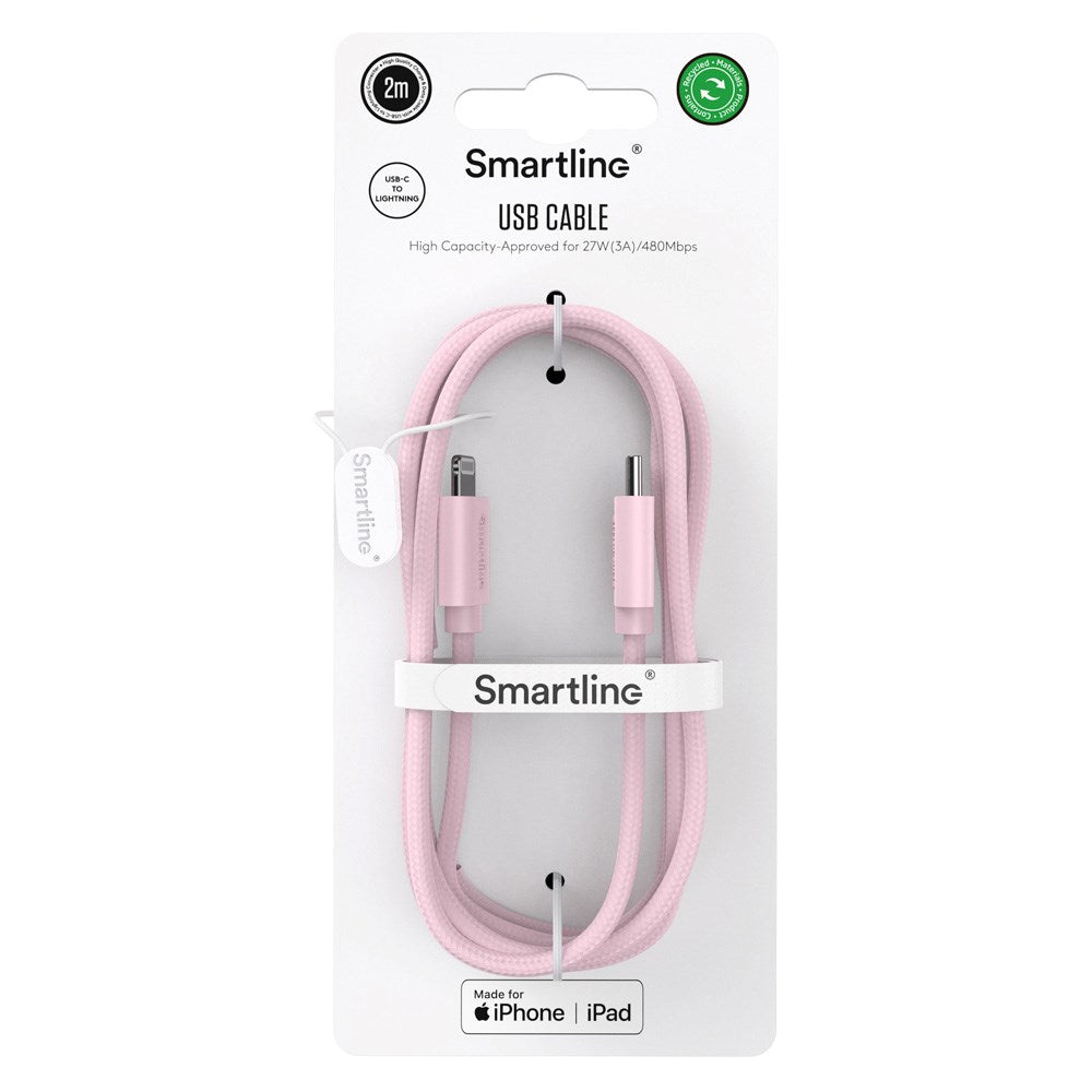 Smartline (3A/27W) USB-C to Lightning Braidy Cable 2m - Pink