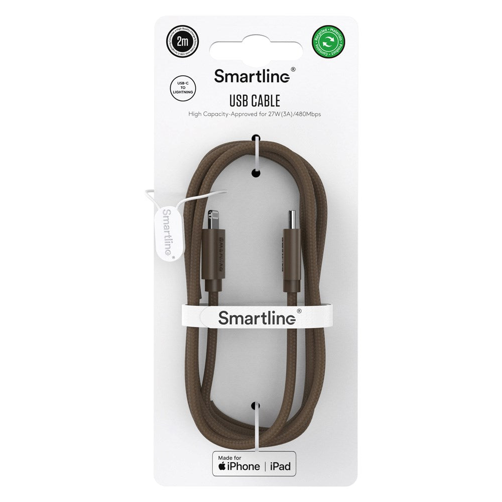 Smartline (3A/27W) USB-C to Lightning Braidy Cable 2m - Dark Brown
