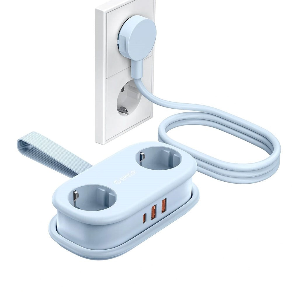 ORICO 20W 5-in-1 Power Strip with 2 x Schuko 2 x USB-A 1 x USB-C - Blue