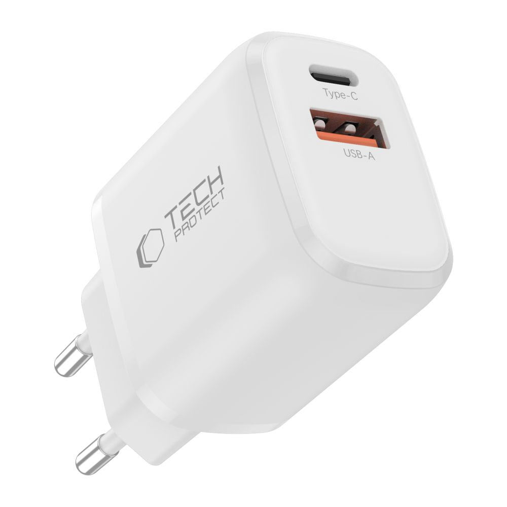 Tech-Protect 65W Wall Charger w. 1x USB-C & 1x USB-A - White