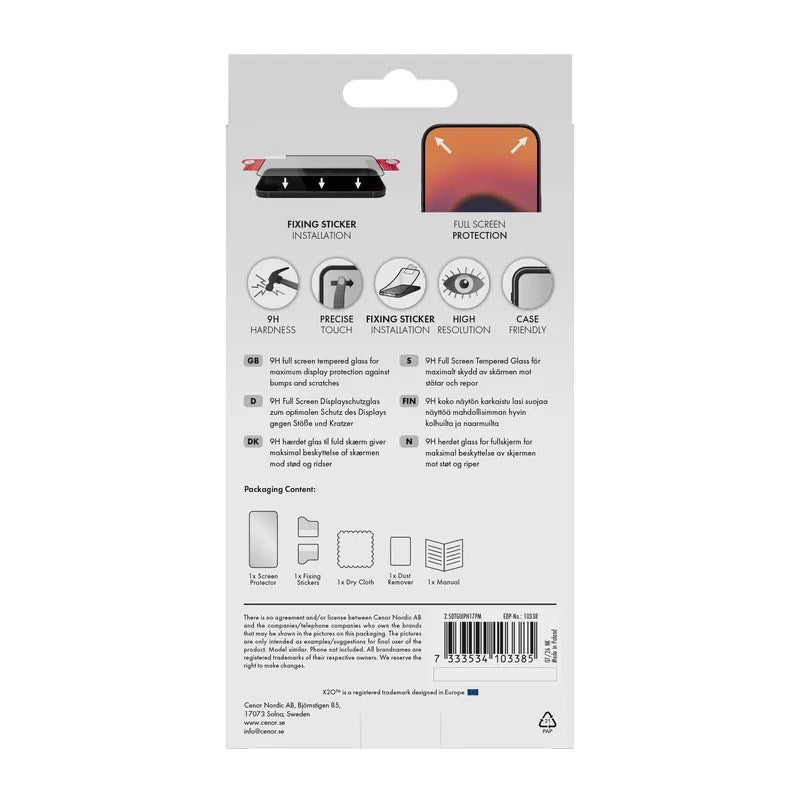 iPhone 18 Pro Max / 17 Pro Max / 16 Pro Max X2O Full Screen Tempered Glass Screen Protector - Transparent / Black Edge