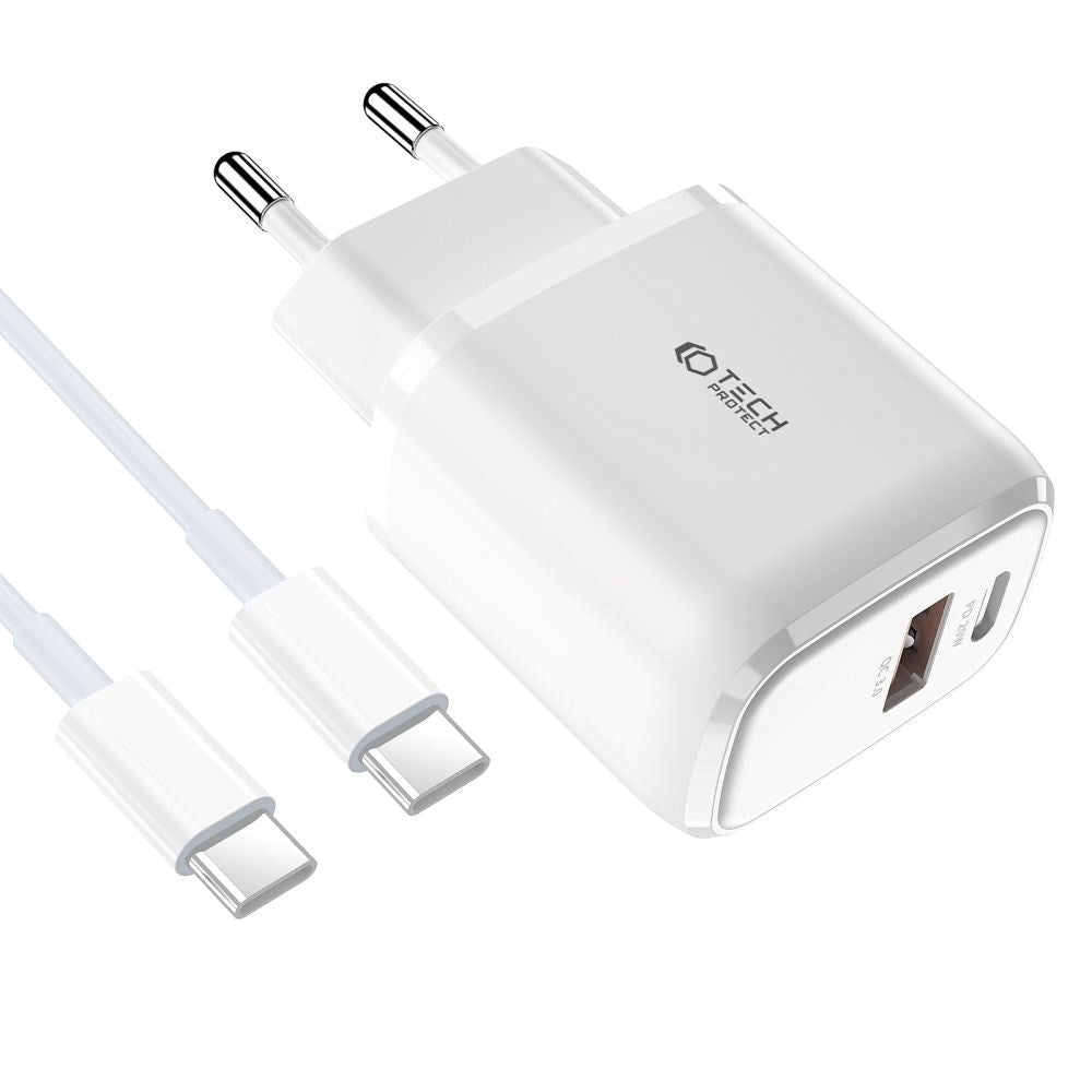 Tech-Protect 20W Wall charger with 1 x USB-C & 1 x USB-A - Power Delivery - White