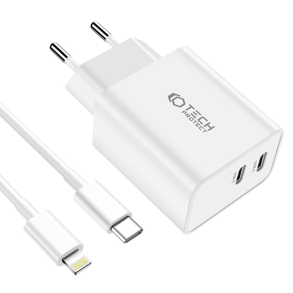 Tech-Protect 35W Wall charger with 2 x USB-C & Lightning Cable - White