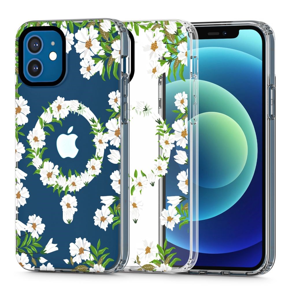 iPhone 12 / 12 Pro Tech-Protect MagMood Case - MagSafe Compatible - White Daisy
