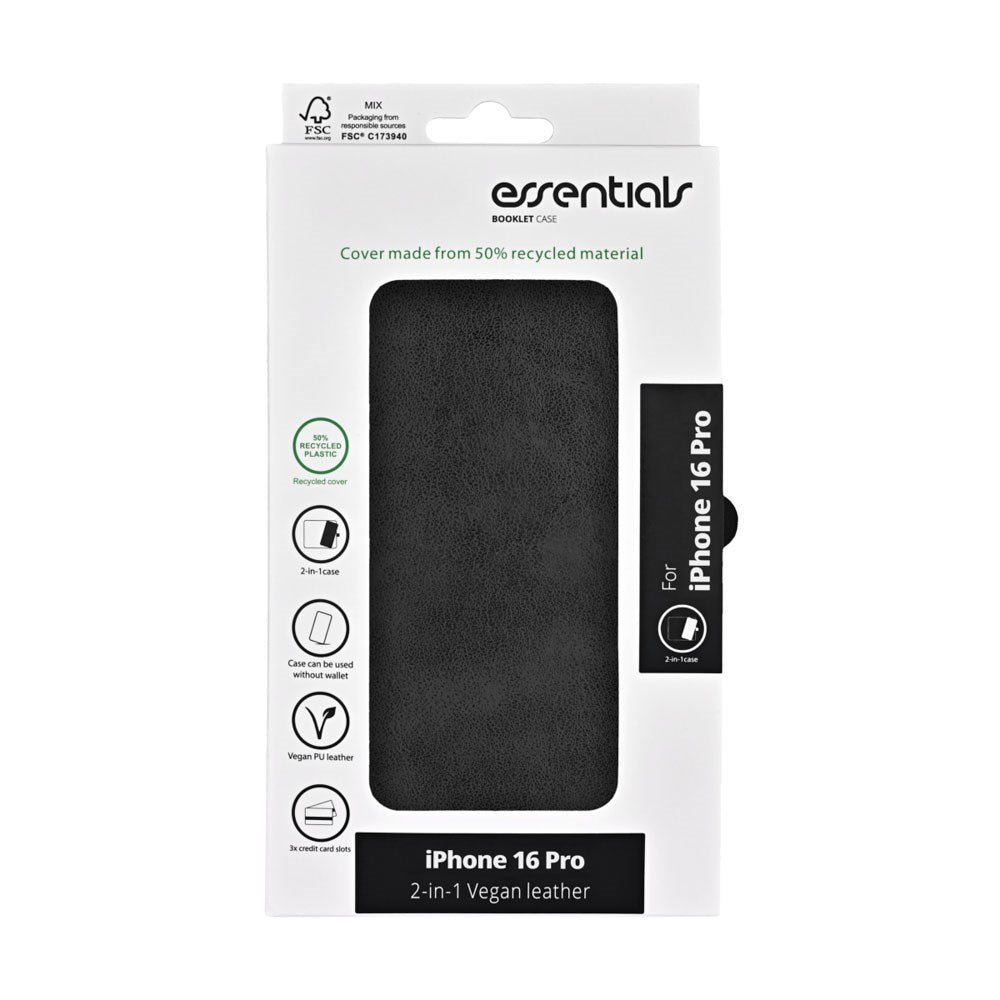 iPhone 16 Pro Essentials 2-in-1 Faux Leather Flip Case - Black