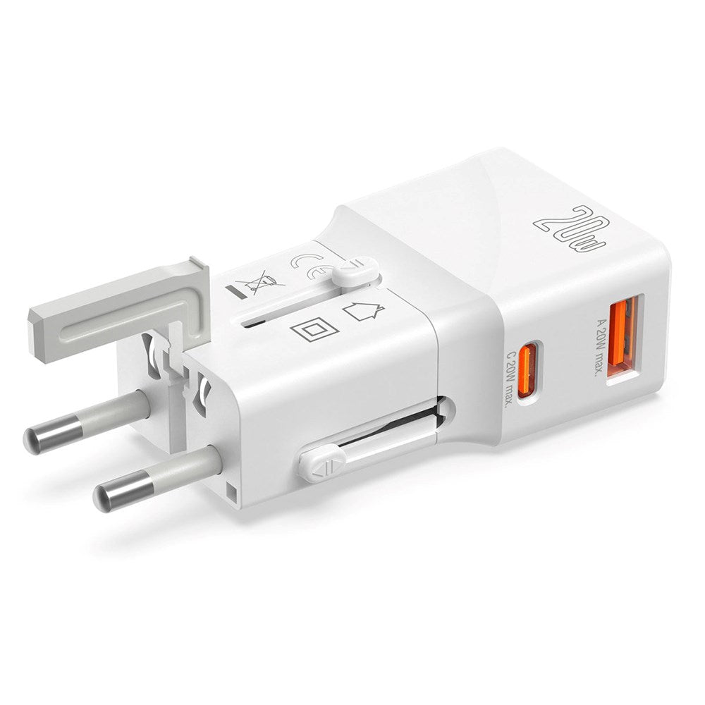 4smarts World Travel Adapter w. 1 x USB-A & 1 x USB-C - White