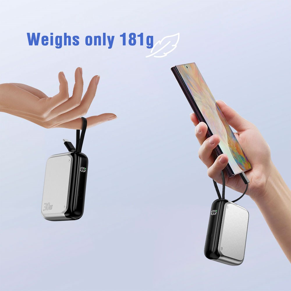 4smarts 10,000mAh Pocket Powerbank with Integrated USB-C Cable 30W - Silver