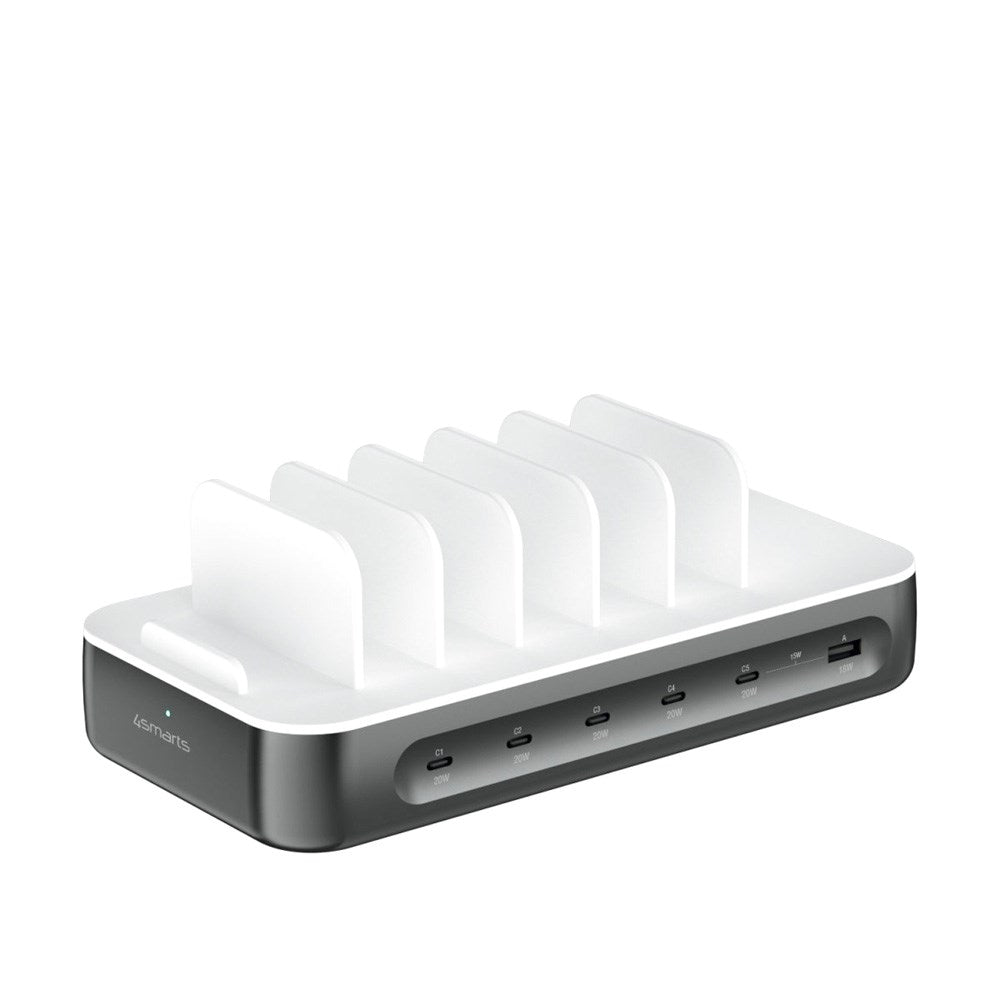 4smarts Charging Station with 9 Charging Options - 5x USB-C Cable & 1x 4-in-2 Multi Cable - 100W - Grey / White
