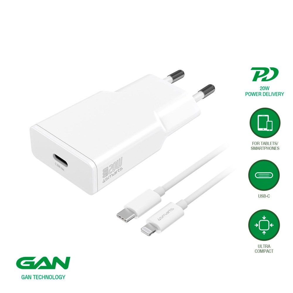 4smarts - Wall Charger USB-C to Lightning Cable - 20W / 1.5m - White