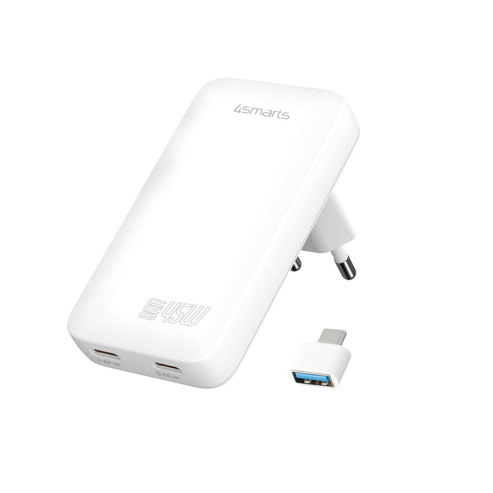 4smarts FlatPlug Slim Dual Wall Charger - 45W / 2x USB-C - White