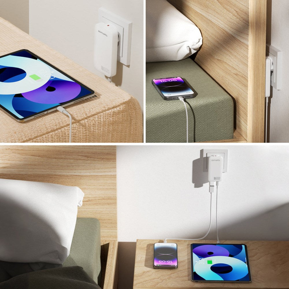 4smarts FlatPlug Slim Dual Wall Charger - 65W / 2x USB-C - White