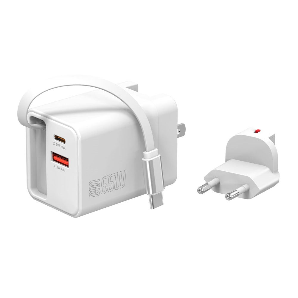 4smarts 65W Flex Jojo Wall Charger with EU / US plug - 1 x USB-A - 1 x USB-C - 1 x USB-C Kabel - White