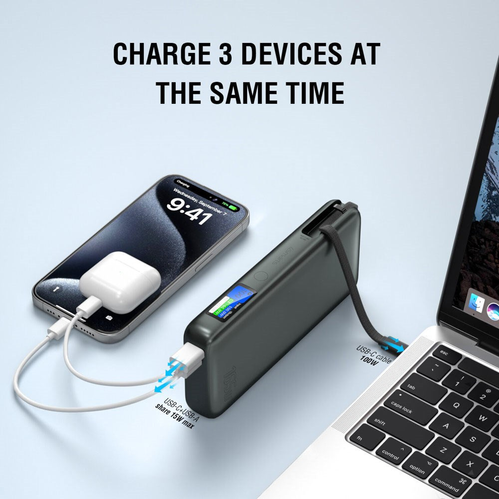 4smarts Enterprise 20,000mAh 165W Powerbank with Built-in USB-C Cable - Grey