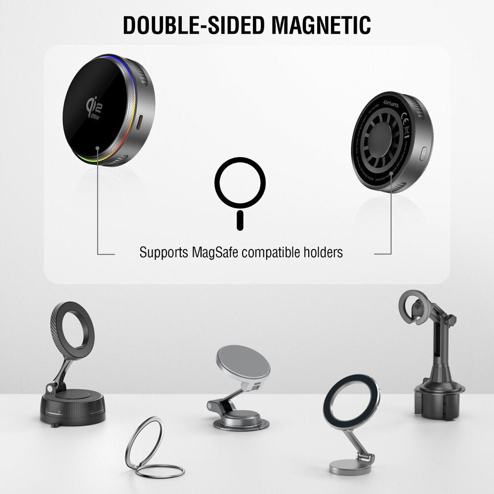 4smarts Wireless Charger with Built-in Cooling & RGB Light - MagSafe / Qi2 Compatible - Grey