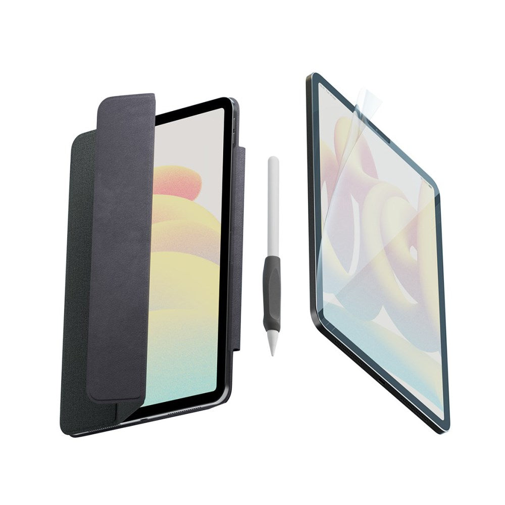iPad Pro 12.9" (2022 / 2021 / 2020 / 2018) Paperlike+ Folio Bundle with Flipcover, Screen Protector & Stylus Pen Grip - Black / Transparent
